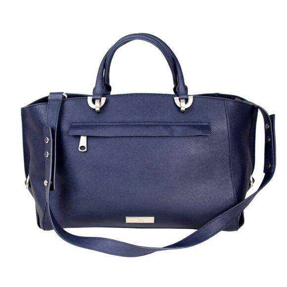 Large Zac Posen NAVY BLUE GENUINE LEATHER SHOULDER BAG HANDBAG SATCHEL PURSE - Picture 6 of 16
